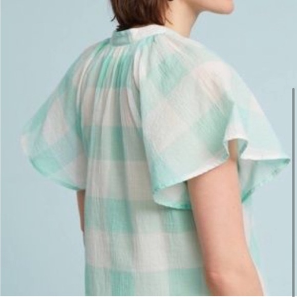 MAEVE ANTHROPOLOGIE Short Sleeve Flutter Plaid Gingham Button Front Top - Picture 2 of 8